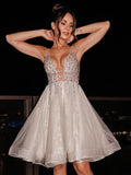 LTP1370,A-Line/Princess V-neck Tulle Sleeveless Beading Short/Mini Homecoming HZ0307