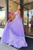 Sweetheart Appliques Chiffon Split Long Evening Prom HZ0307